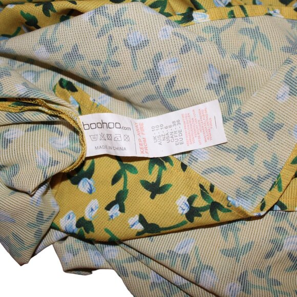 CLEARANCE SALE Boohoo Dress Yellow Floral Long Sleeve CUTE, Size 6 Pre-Loved - Picture 11 of 11